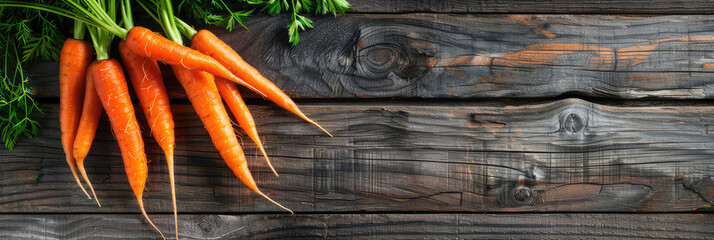 topview of carrots on a wooden table - obrazy, fototapety, plakaty