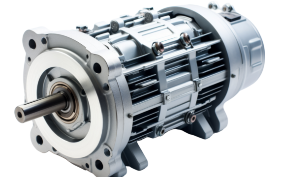 An electric motor isolated on a white background, showcasing modern technology and clean energy
