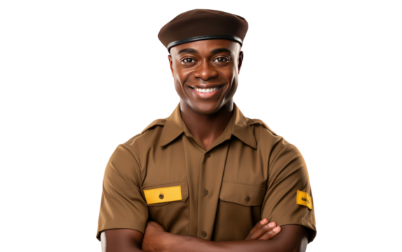 A man in uniform stands with arms crossed, exuding a powerful and authoritative presence