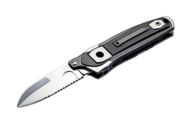 A sleek black-handled knife against a pristine white backdrop