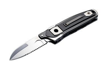 A sleek black-handled knife against a pristine white backdrop