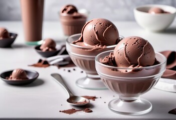 Organic chocolate ice cream. Summer mood, delicious refreshing dessert, gelato.