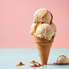 Organic caramel ice cream. A delicious summer dessert, gelato.