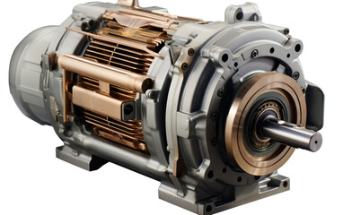 An electric motor hums softly, standing out against a stark white background