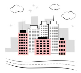 Obraz premium Skyscrapers on a white background. Cityscape. Doodle