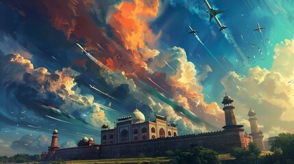 Republic Day with airplanes soaring through the sky- - obrazy, fototapety, plakaty