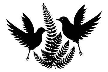 silhouette image,Fern bird,vector illustration,white background