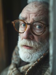 An old man with glasses and a beard. Generative AI.