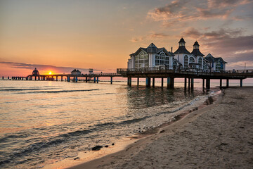 historic Pier of Sellin in sunrise mood at baltic sea