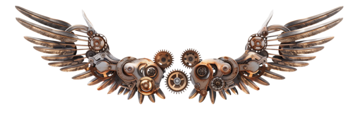 Mechanical angel wings isolated on transparent background
