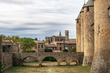 Fototapeta na wymiar Architecture of the Citadel in the town of Carcassonne in the south of France