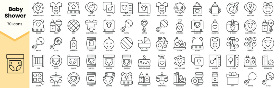 Set of baby shower icons. Simple line art style icons pack. Vector illustration