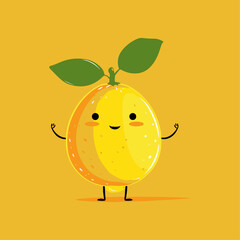 Funny, cute,  smile lemon character, vector cartoon fruit. 