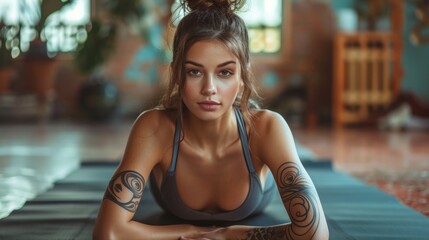 Fit Young Woman Preparing for a Yoga Class Generative AI