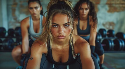 Fit Friends Gathered Around Weights at the Gym Generative AI