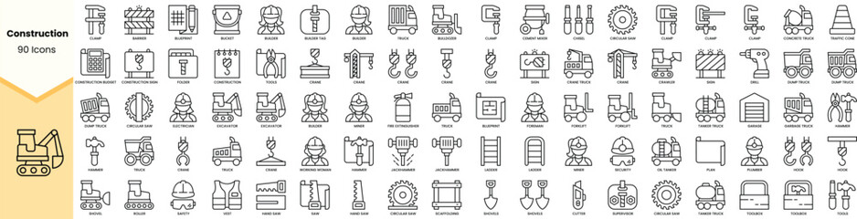 Set of construction icons. Simple line art style icons pack. Vector illustration