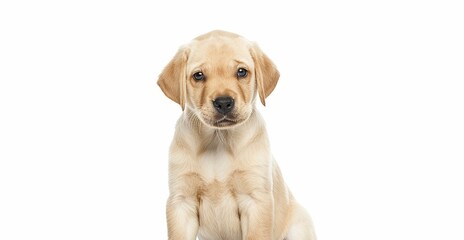16 week old Labrador Retriever pup sitting on white background