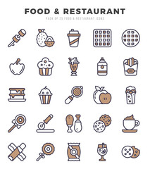 Food and Restaurant Two Color icons collection. 25 icon set. Vector illustration.