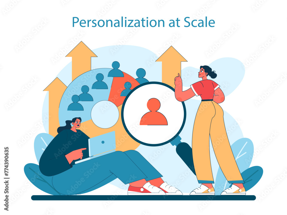 Poster marketing 5.0 concept. a dynamic representation of scaling personalization