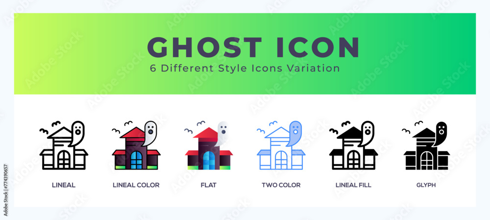 Poster ghost icon set with different styles. icons designed in filled. outline. flat. glyph and line colore