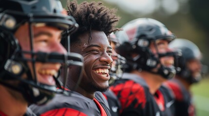 Football Players Laughing and Building Team Spirit at Practice Generative AI - obrazy, fototapety, plakaty