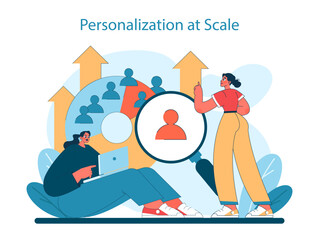 Marketing 5.0 concept. A dynamic representation of scaling personalization