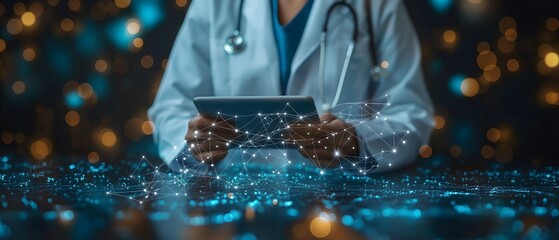 Medizintechnik, Ärztin nutzt digitales Tablet und Laptop, medizintechnisches Netzwerk, digitale Technologie