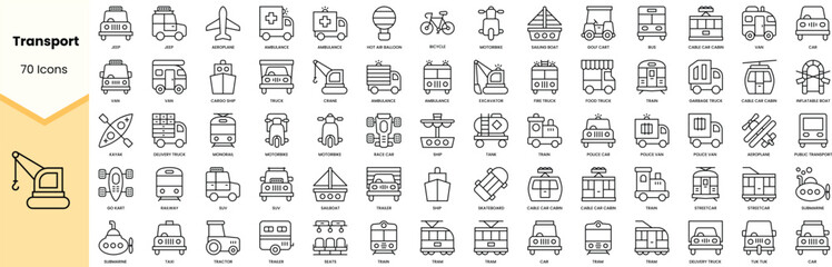 Set of transport icons. Simple line art style icons pack. Vector illustration