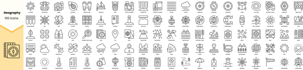Set of geography icons. Simple line art style icons pack. Vector illustration - obrazy, fototapety, plakaty