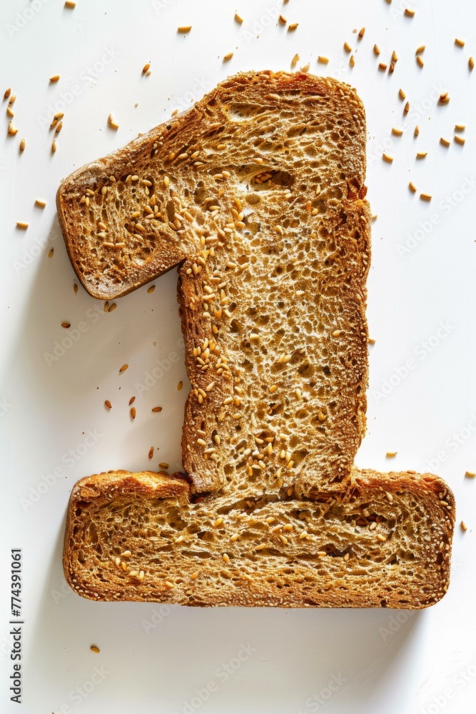 Poster a number one made out of bread with seeds on top. generative ai.