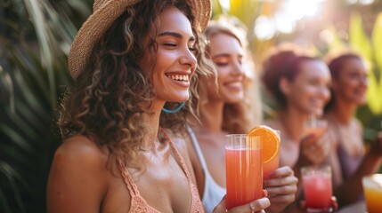 Friends Enjoying Fresh Juice Outdoors After Yoga Session Generative AI