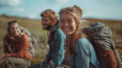 Friends Enjoying a Light-Hearted Moment During a Hiking Break Generative AI