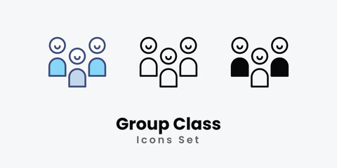 Group Class Icons set thin line and glyph vector icon illustration