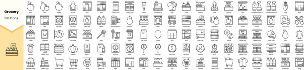 Set of grocery icons. Simple line art style icons pack. Vector illustration