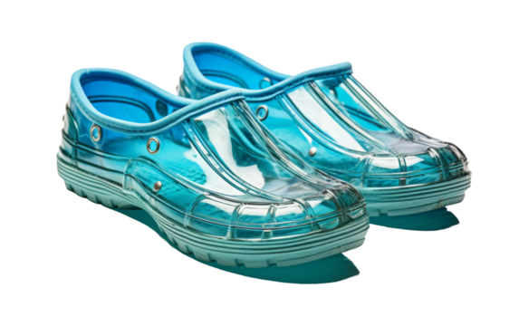 Two blue shoes stacked on top of each other in a graceful and balanced pose