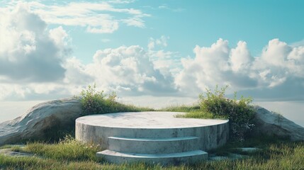 Nature-themed podium for product presentations.