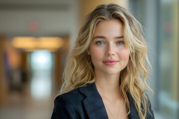 Fototapeta premium Business Portrait einer jungen hübschen blonden Frau, schönes Bokeh