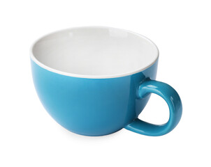 Light blue ceramic cup isolated on white