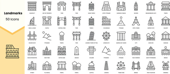 Set of landmarks icons. Simple line art style icons pack. Vector illustration
