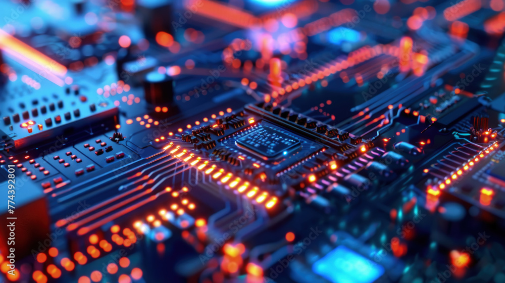 Aufkleber detailed close-up view of a computer motherboard showing various components such as cpu, ram slots, 