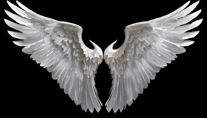Shiny angel wings isolated on black background - obrazy, fototapety, plakaty