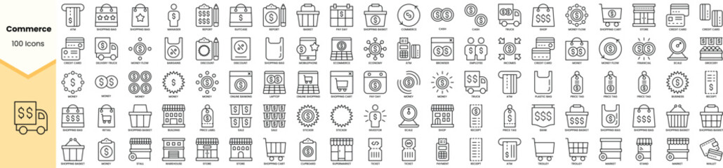 Set of commerce icons. Simple line art style icons pack. Vector illustration