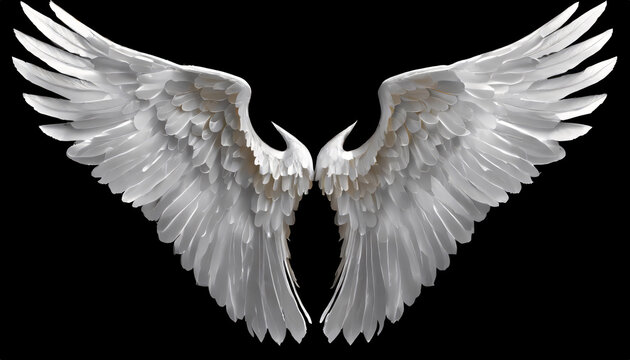 Shiny angel wings isolated on black background
