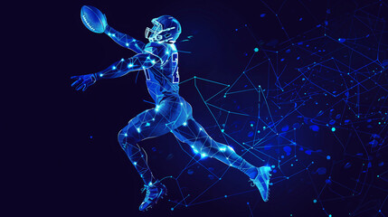 Jumping Touchdown Football Player Blue Network Wallpaper AI generated	