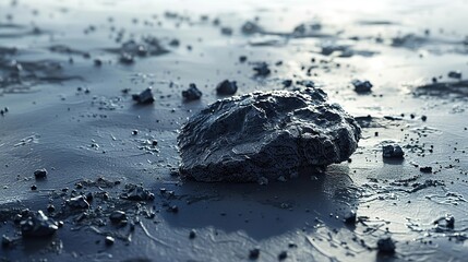 A piece of black foam shaped like a meteorite is placed at the bottom of the picture，