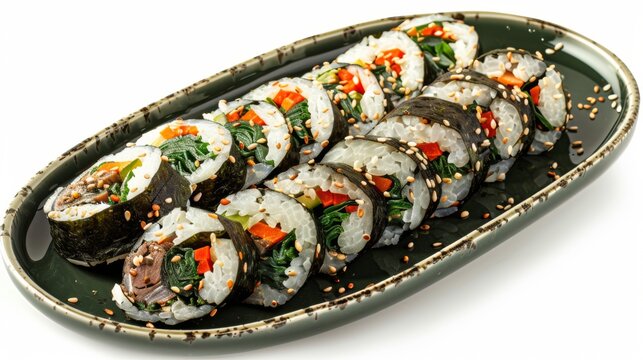 Korean cuisine. Kimbap consists of seaweed and seasoned rice