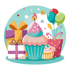 happy-birthday-vintage-cupcake-present-party-illustrations