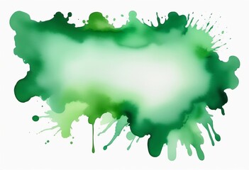 Green watercolor spots bright background. Template, banner, copy space.