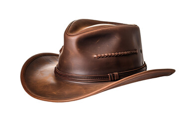 A rugged brown cowboy hat stands boldly against a stark white background