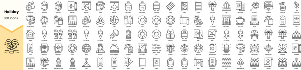 Set of holiday icons. Simple line art style icons pack. Vector illustration